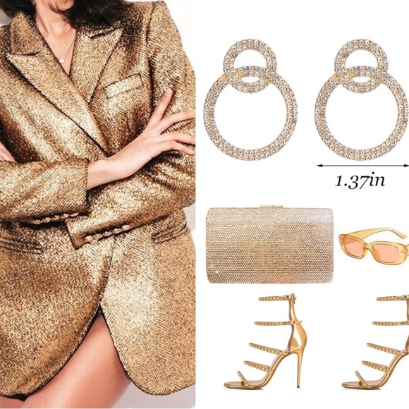 Rhinestone Hoop Statement Earrings for Women Silver - Picture 3 of 3